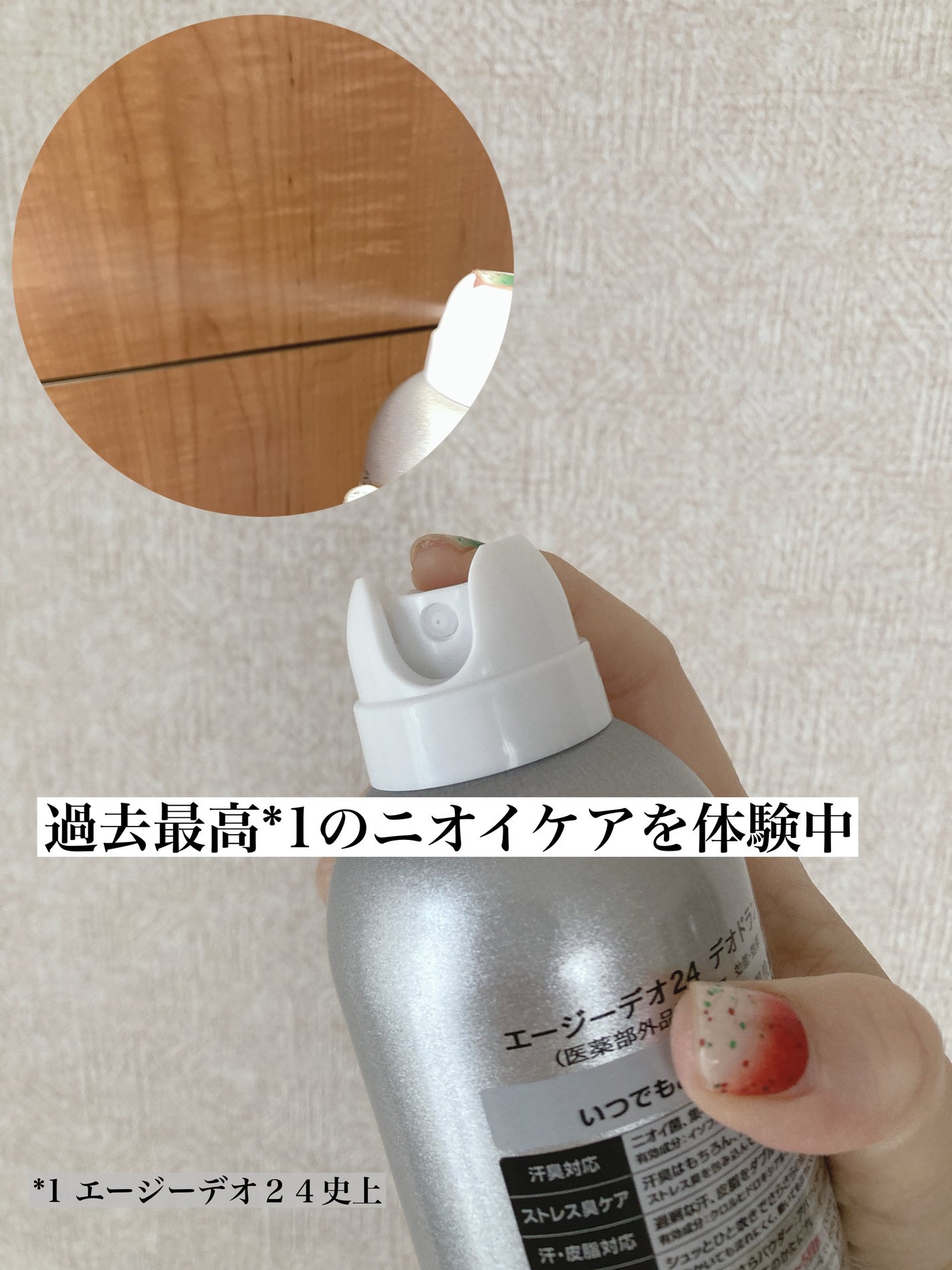 デオドラントスプレー(無香性)/エージーデオ24/デオドラント・制汗剤を使ったクチコミ(2枚目)