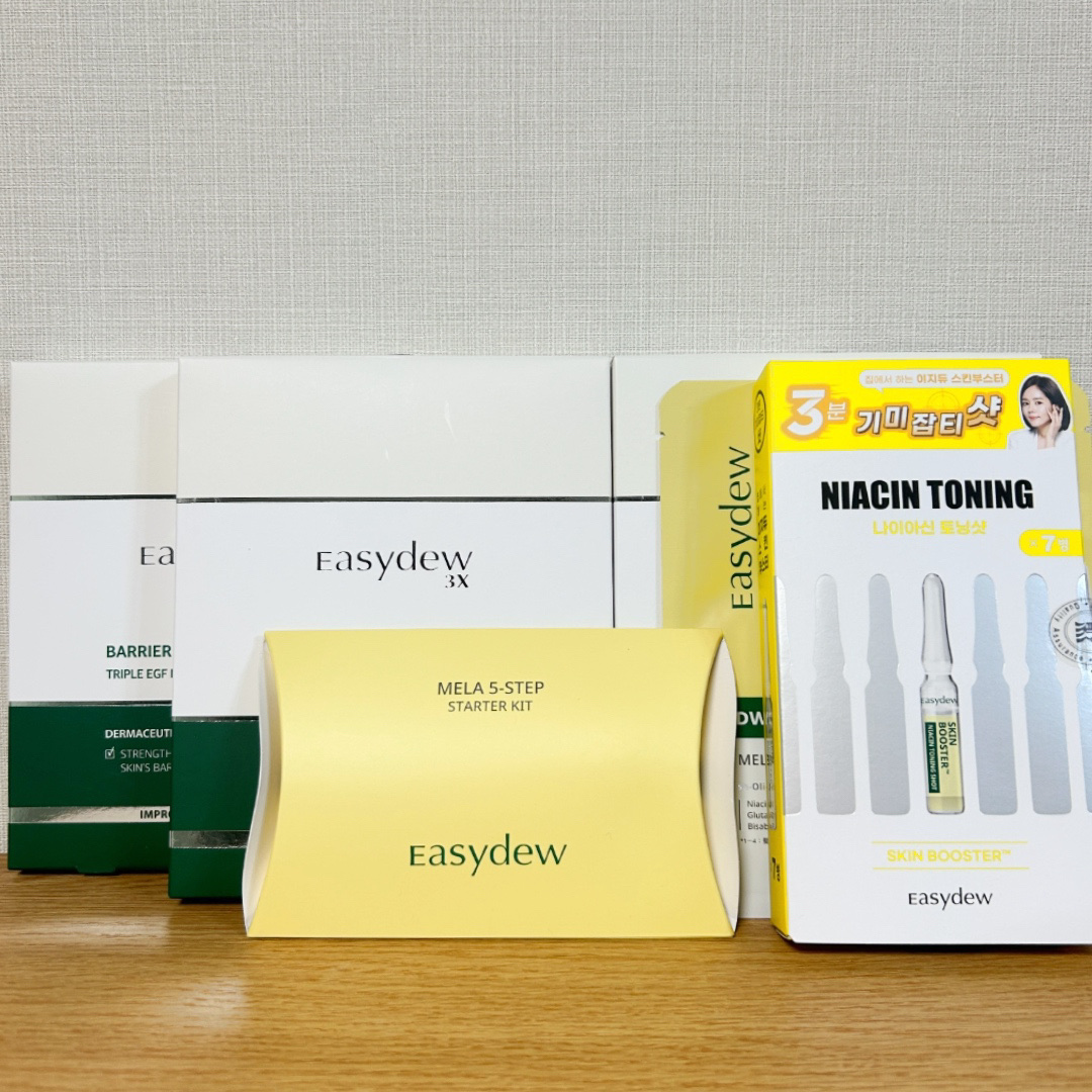 メガ割購入品🈹

Easydew
スキンブースター ナイアシン トーニングショットアンプル
バリアリペアマスク

半額クーポンをゲットできたので、
Easydewを購入してみました！

お目当てはNanaさんおすすめのパック！
他のアイテ