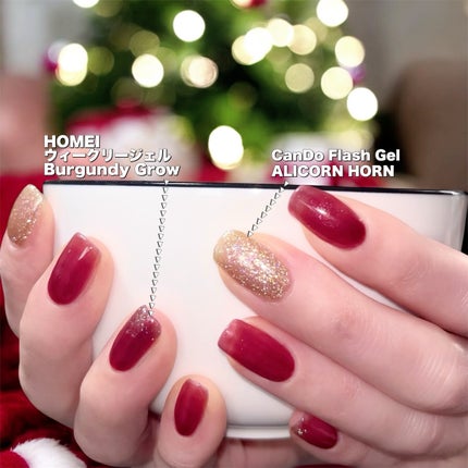parkikoi パルP フラッシュジェルのクチコミ「🎄ゆるクリスマス風ネイル🎄
【HOMEI |ウィークリージェル Burgundy Grow】.....」(1枚目)