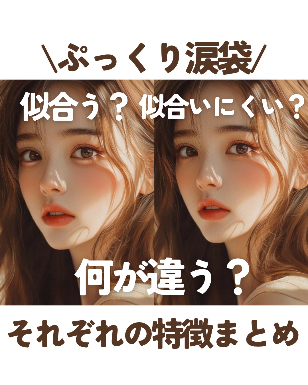 \涙袋似合う・似合わない特徴まとめ/📝


それぞれの特徴を
比較しやすくまとめてみた!!



あくまで似合いにくいかも？
という目線なので、
当てはまらない場合もあるかも、、

参考までに☑️





#涙袋メイク #涙袋#涙袋似合