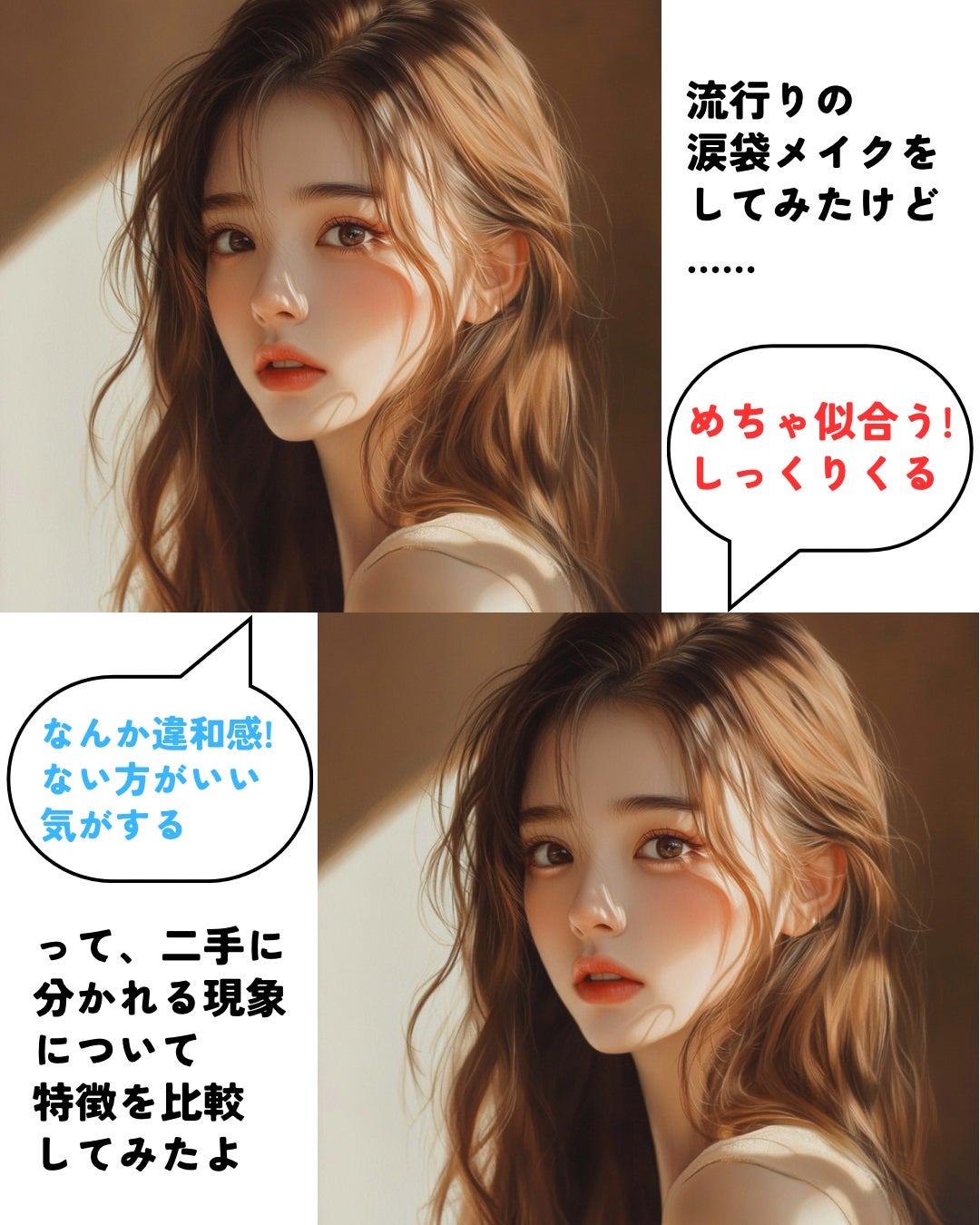 もぐお on LIPS 「涙袋似合う・似合わない特徴まとめ/📝それぞれの特徴を比較しやす..」(2枚目)