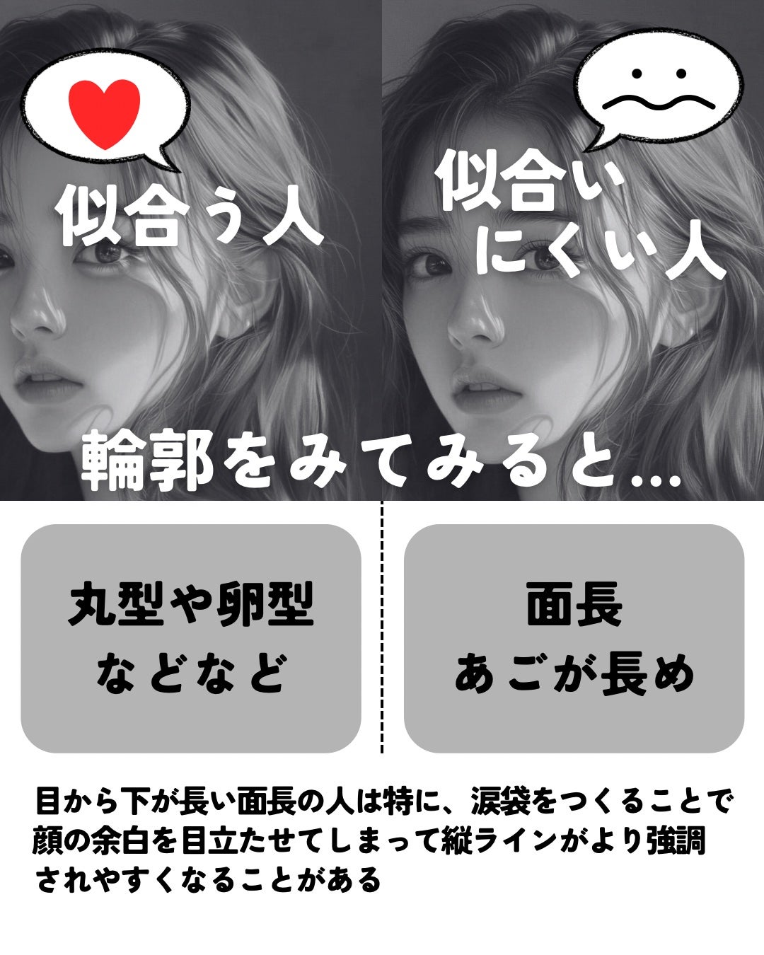 もぐお on LIPS 「涙袋似合う・似合わない特徴まとめ/📝それぞれの特徴を比較しやす..」(5枚目)