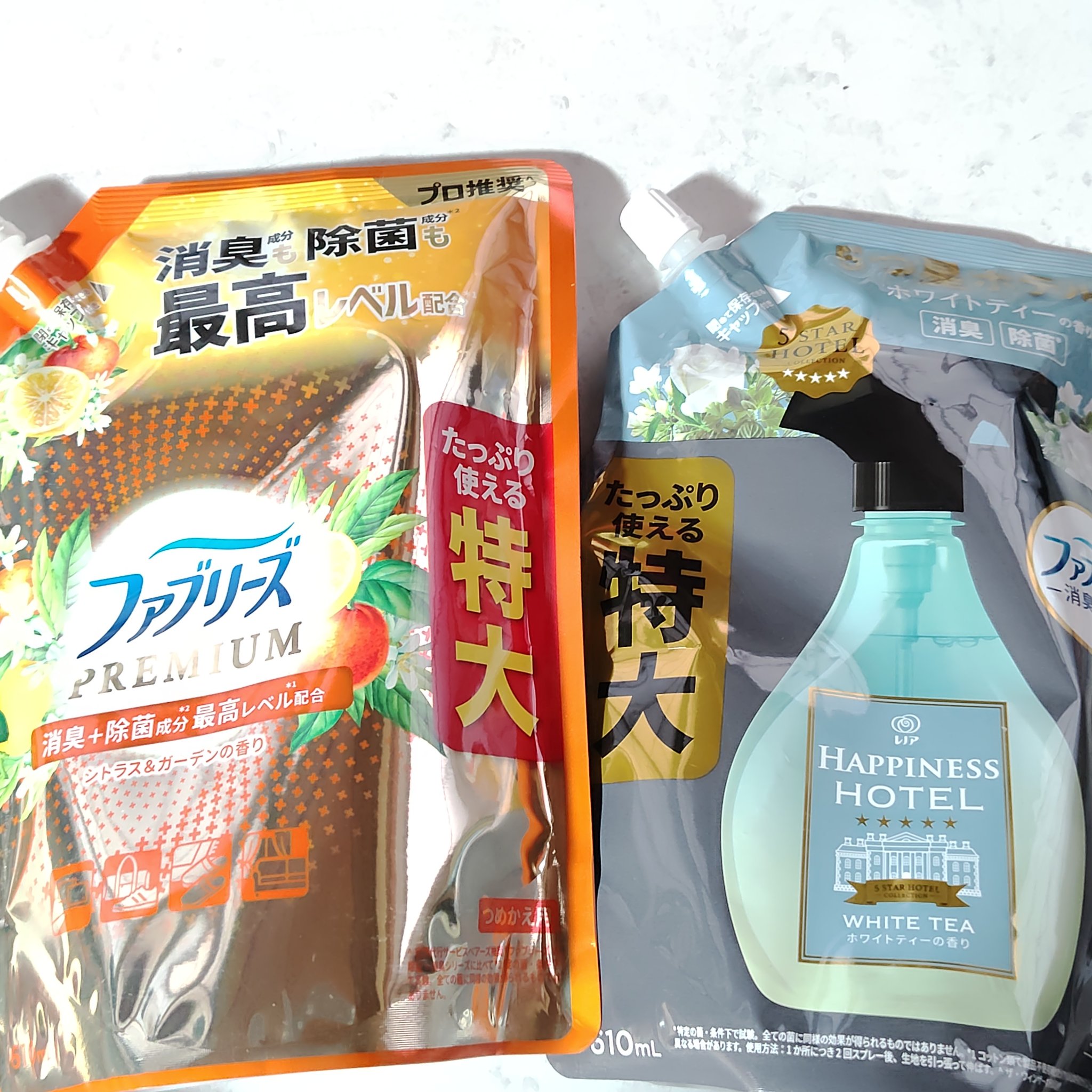 ＃除菌
＃消臭
＃ファブリーズ

＃ハピネスミスト 
＃ホワイトティーの香り
いつもの ファブリーズよりおしゃれな感じ

オレンジ パケのシトラスは　香り　好みがありそう ご確認を⋯

気になってる方はぜひチェックしてみてください

