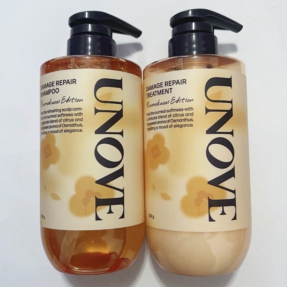 UNOVE ダメージリペアシャンプー/トリートメント 金木犀エディションのクチコミ「最近のご褒美バスタイム🛁✨
UNOVE（アノブ）期間限定
金木犀の香りのシャンプー＆トリートメ.....」（2枚目）