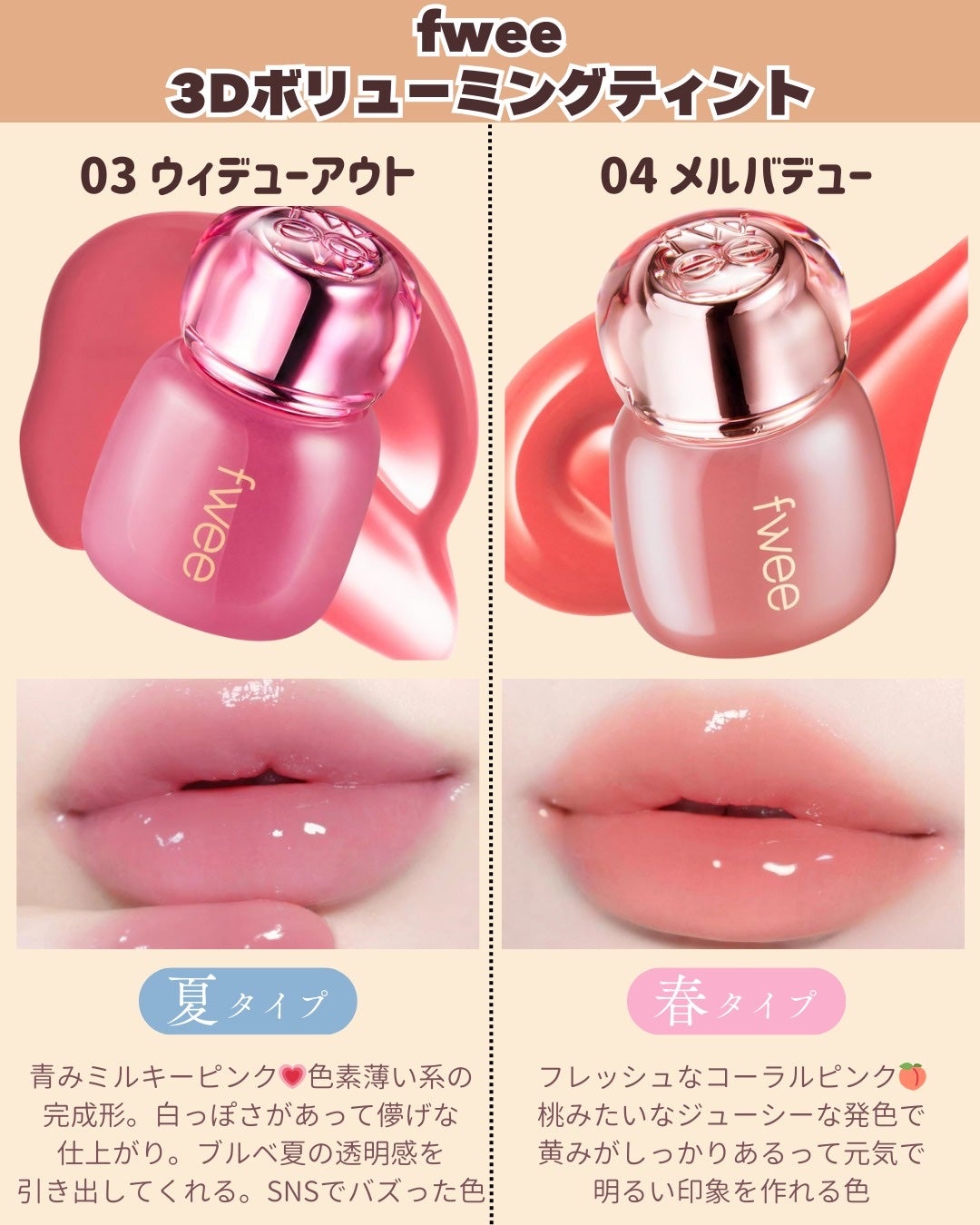 フィー 3Dボリューミングティント/fwee/リップティントを使ったクチコミ(4枚目)