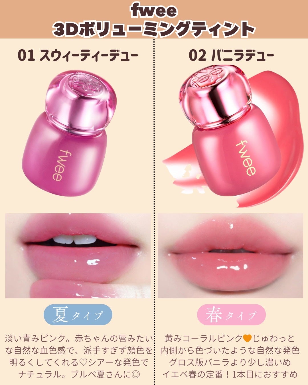 フィー 3Dボリューミングティント/fwee/リップティントを使ったクチコミ(3枚目)