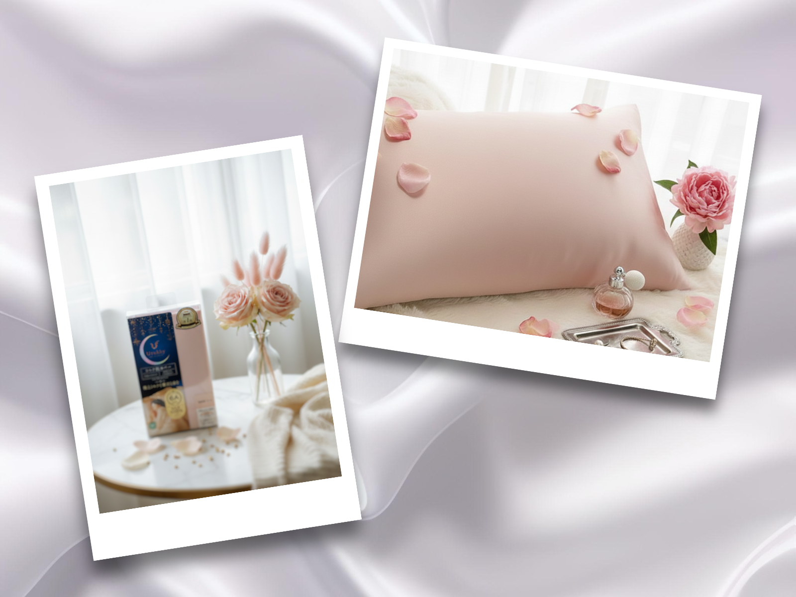 Utukky シルク枕カバーのクチコミ「ローズをお試しさせていただきしました🌹

パッケージを開けた瞬間、

上品でやわらかいローズカ.....」（2枚目）