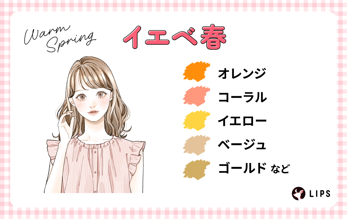 イエベ春はオレンジ・コーラル・イエロー・ベージュ・ゴールドなど。