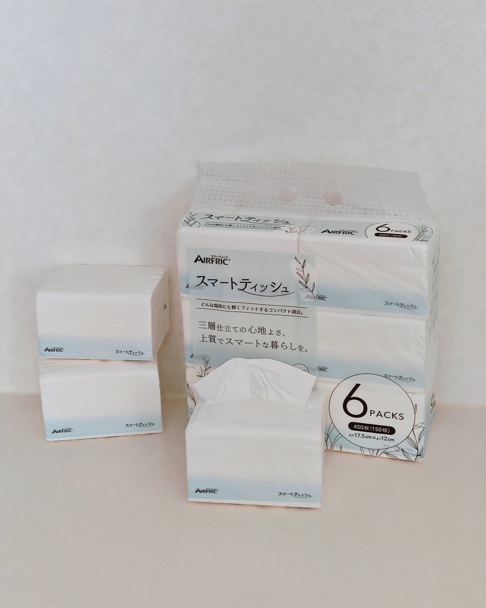 AIRFRIC スマートティッシュのクチコミ「AIRFRICのスマートティッシュ。
3枚重ねでコンパクトなので、
ダイニングや洗面台、車内な.....」（2枚目）