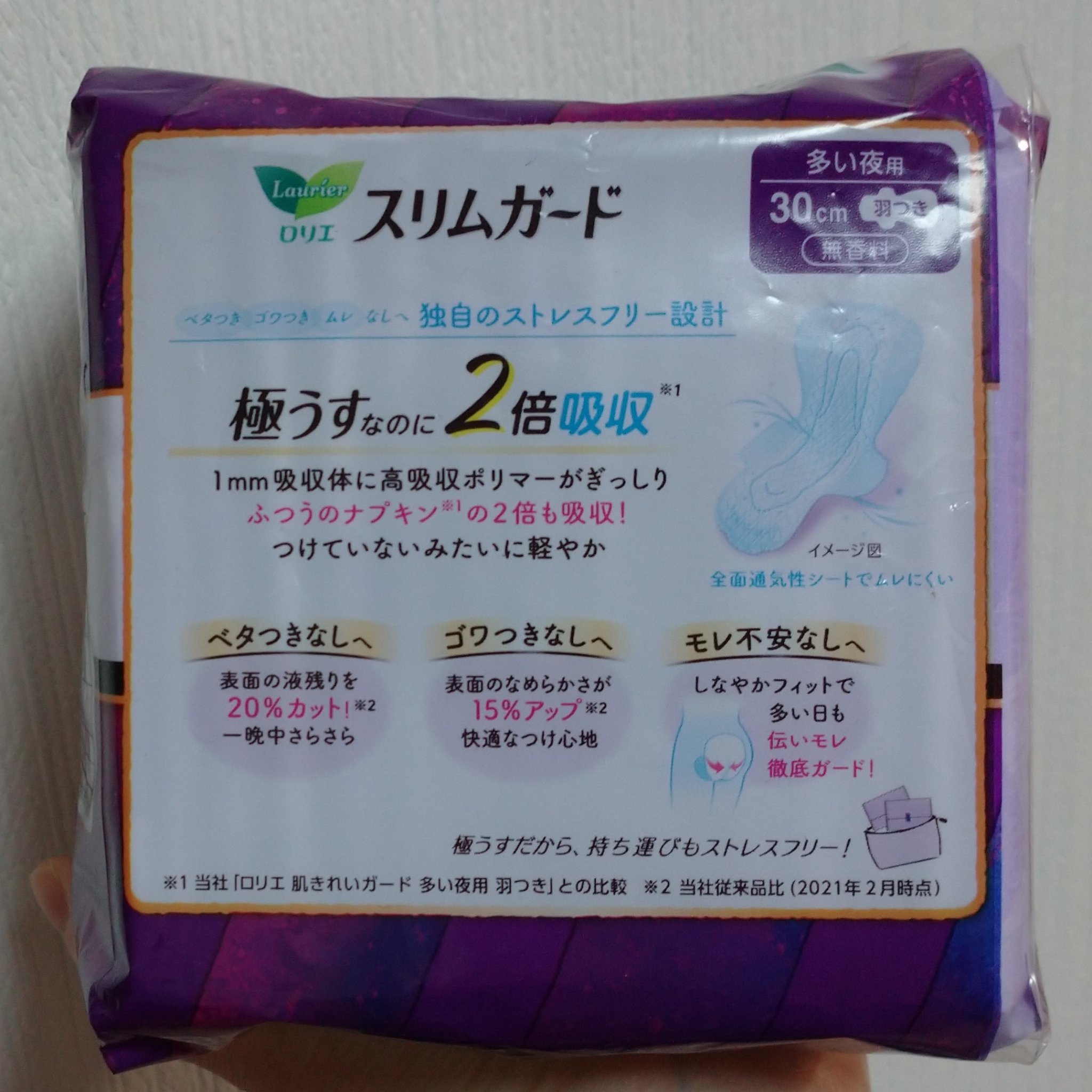 ロリエ スリムガード  多い夜用 300のクチコミ「✨ロリエ
スリムガード  多い夜用 300  15コ入


あまりにも薄いのが不安で、あまり手.....」（2枚目）