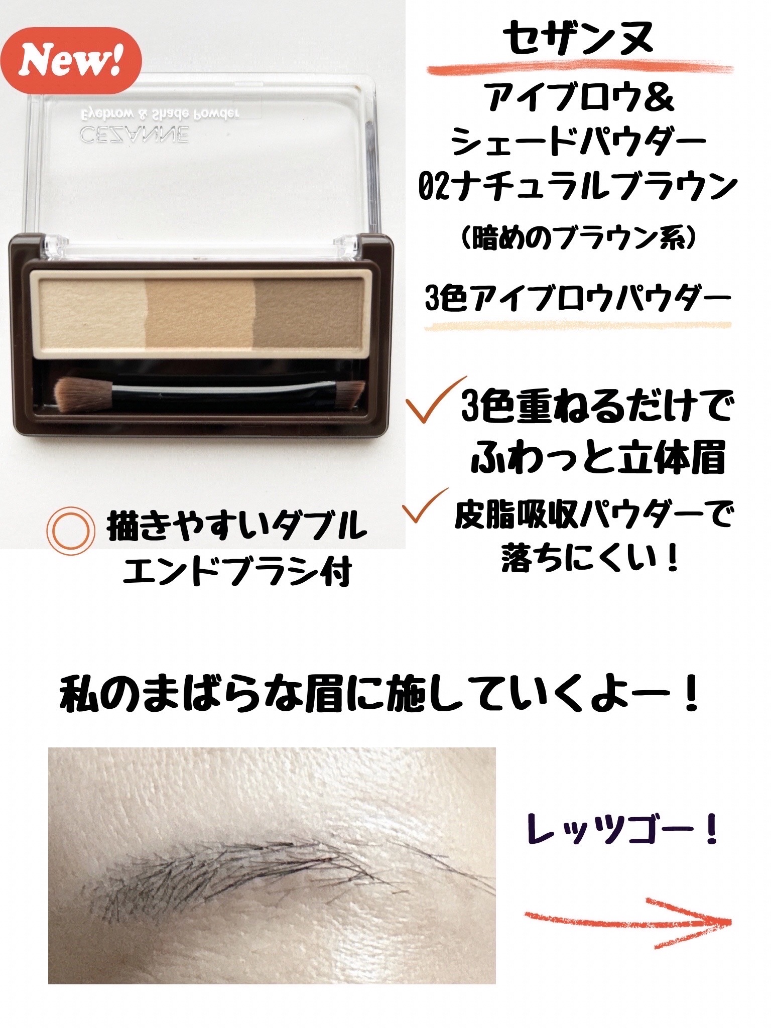 アイブロウ＆シェードパウダー/CEZANNE/パウダーアイブロウを使ったクチコミ（2枚目）