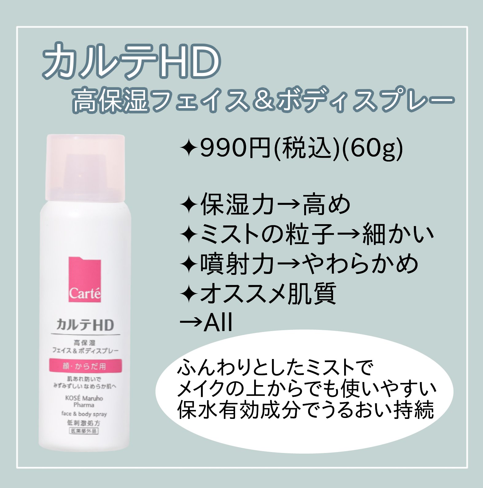 カルテHD　モイスチュア フェイス＆ボディスプレー/カルテHD/ミスト状化粧水を使ったクチコミ（3枚目）