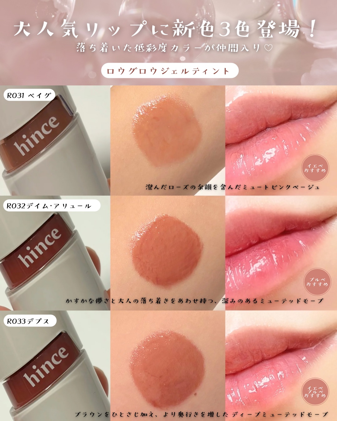 ロウグロウジェルティント R031 ベイグ（VAGUE）〈On Mute エディション〉/hince/リップティントを使ったクチコミ（2枚目）