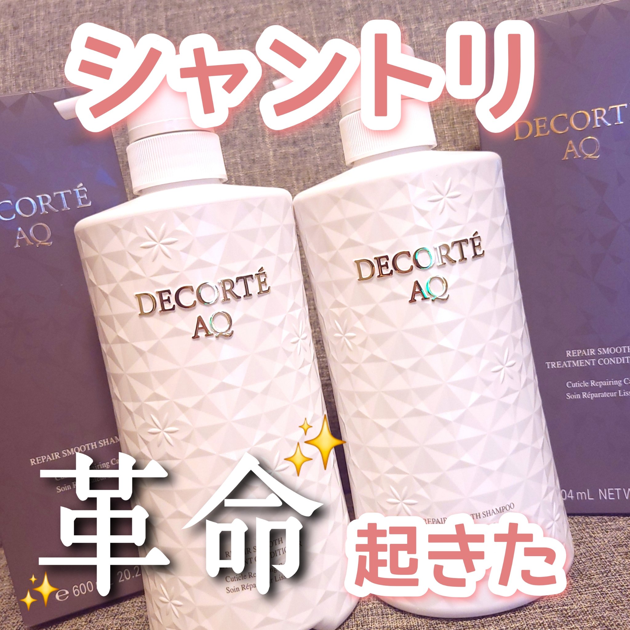 AQ　リペアスムースシャンプー&トリートメント
※写真はどちらも600mlです！

シャンプー…¥6,820(税込)/600ml
　　　　　　¥4,070(税込)/250ml
トリートメント…¥7,370(税込)/600ml
       