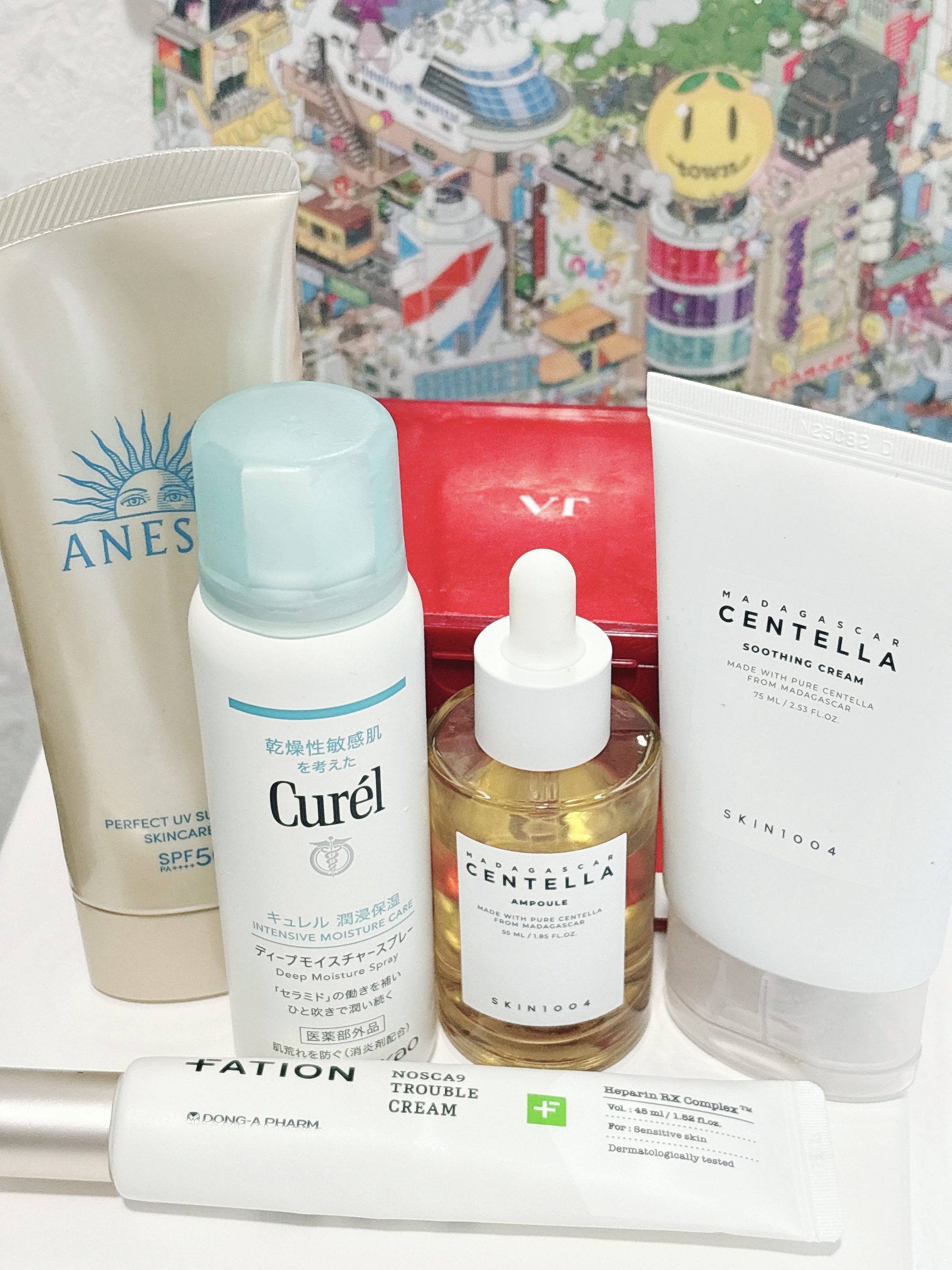 モーニングスキンケア☀️

 顔と首用

キュレル
ディープモイスチャースプレー
SKIN1004
センテラ アンプル
FATION 
ノスカナイン トラブルクリーム
VT
AZケア トナーパッド
センテラ スージングクリーム
アネッサ　
