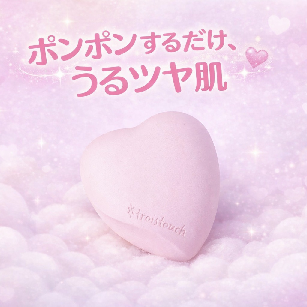 
見た目が可愛すぎてずっと気になってたハートクッション🫶
使ってみたら、ツヤ感がめちゃくちゃキレイ…🤍

⚫︎troistouch
　トワタッチ ハートクッション
　グロウメッシュ
　17アイボリー　2,970円（税込）

メッシュタイ