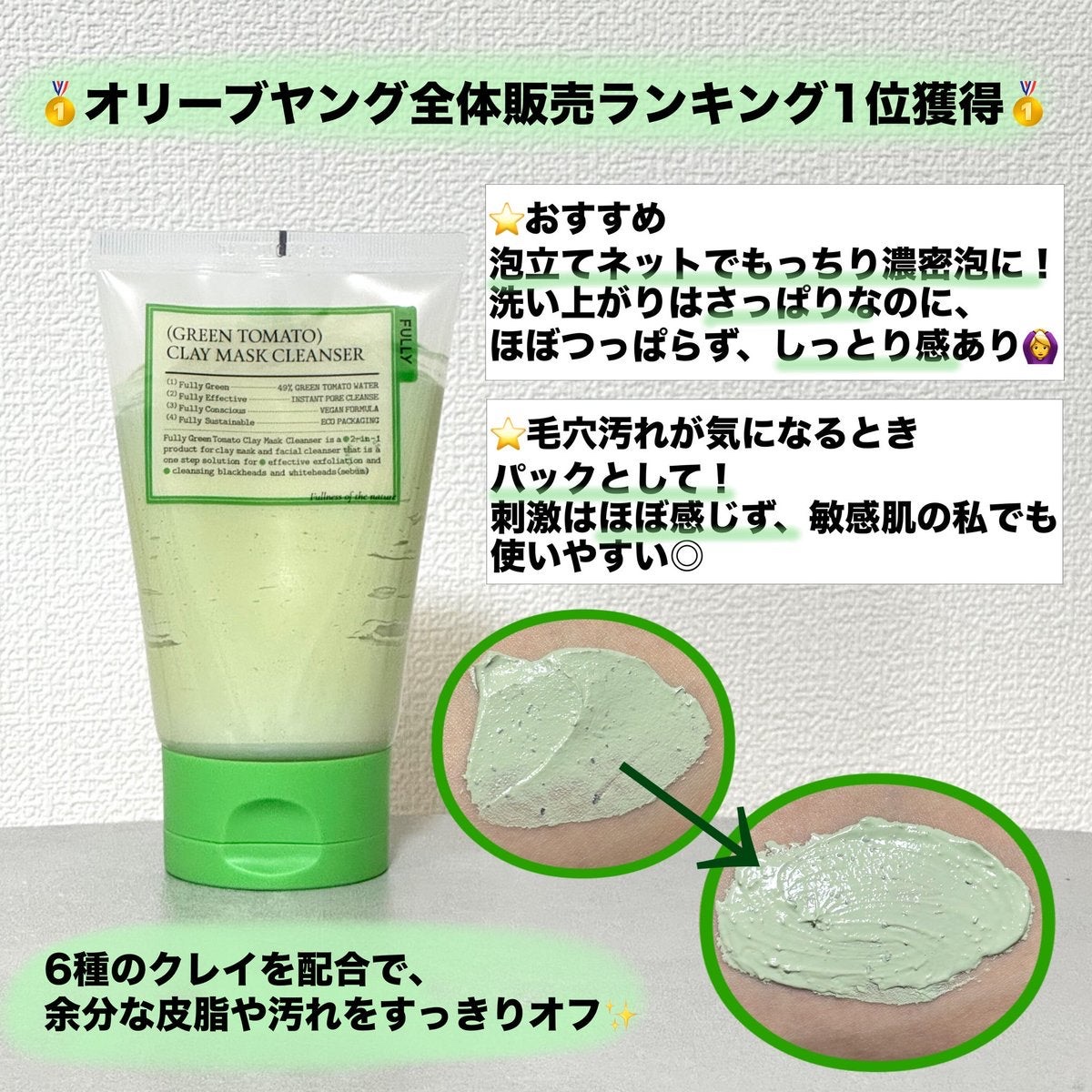 グリーントマトクレイマスククレンザー/FULLY/洗い流すパック・マスクを使ったクチコミ（2枚目）