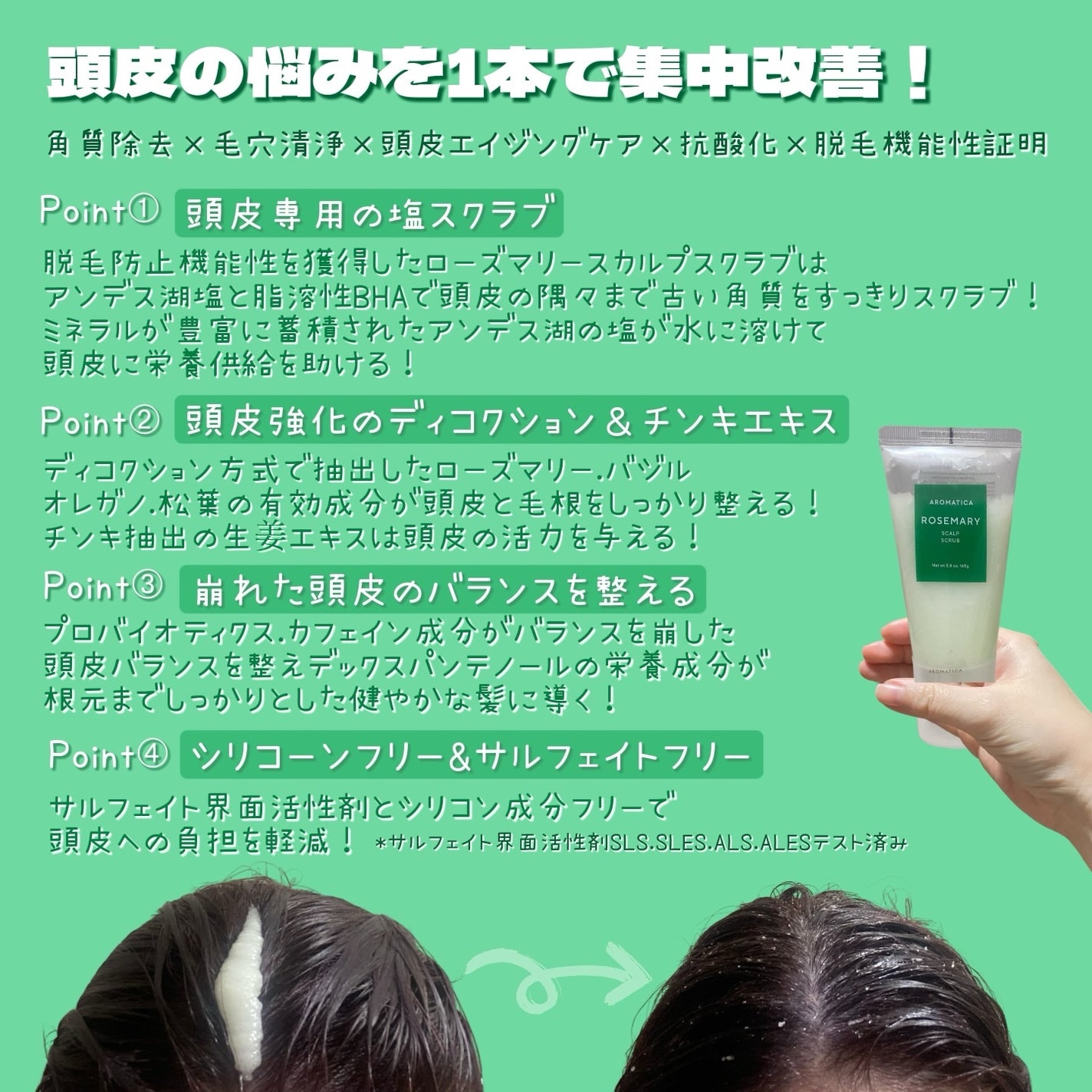 ローズマリー スカルプ スクラブ/AROMATICA/ヘッドスクラブを使ったクチコミ(2枚目)