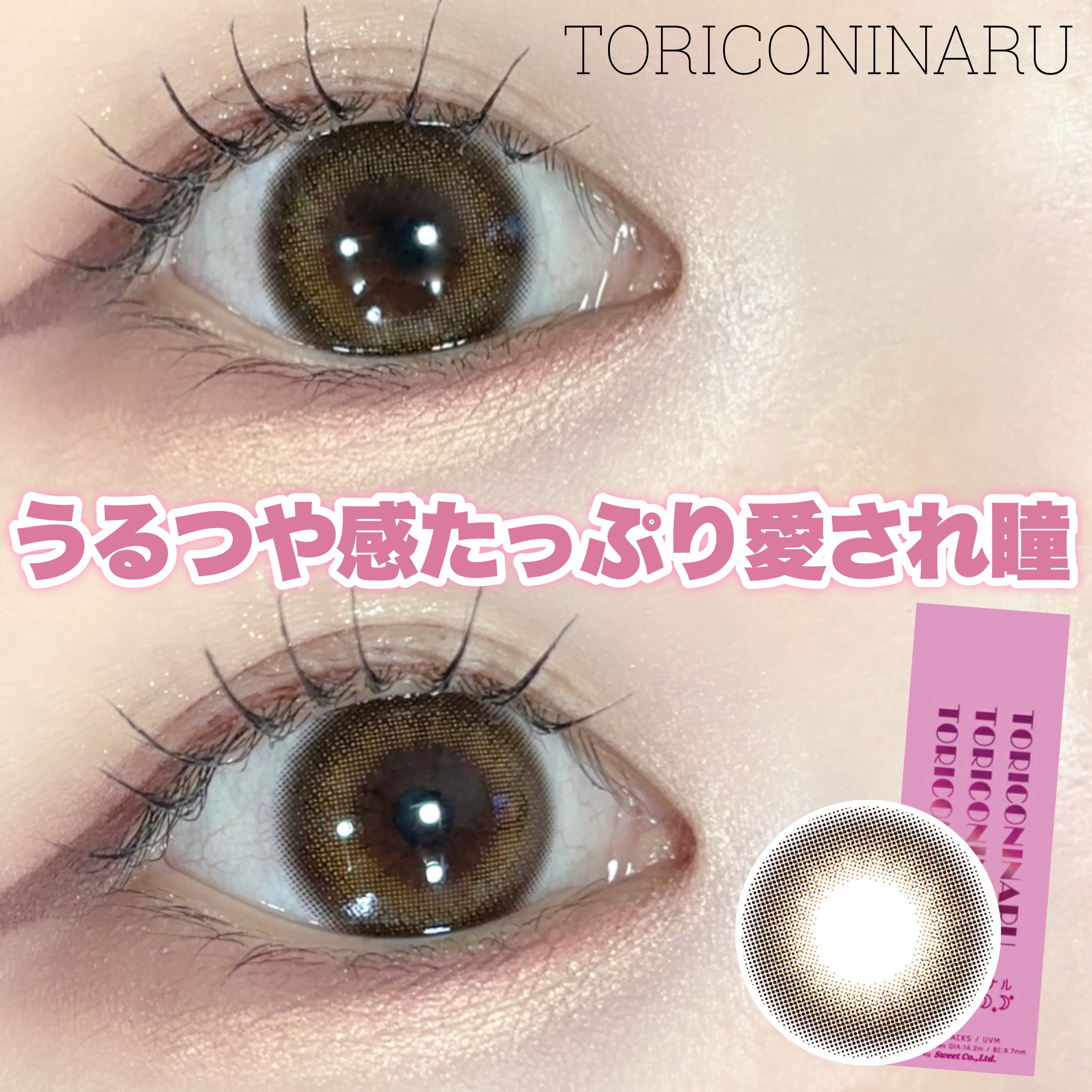 〖うるつや感たっぷりの瞳になれる！〗

⁡\ナチュラル盛りで普段使いに！/

‪‪❤︎‬TORICONINARU -トリコニナル-
<涙目ブラウン>
✓DIA 14.2mm
✓BC 8.7mm
✓着色直径 13.6mm
✓含水率 58%
✓