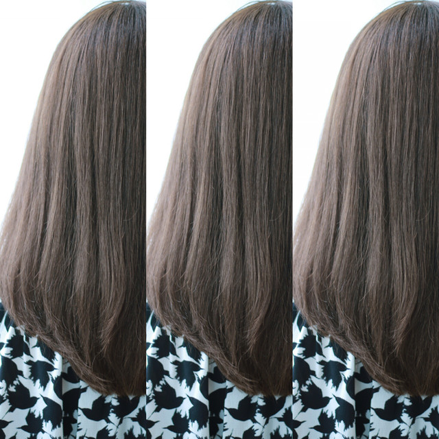 アッシュグレージュの髪色の女性