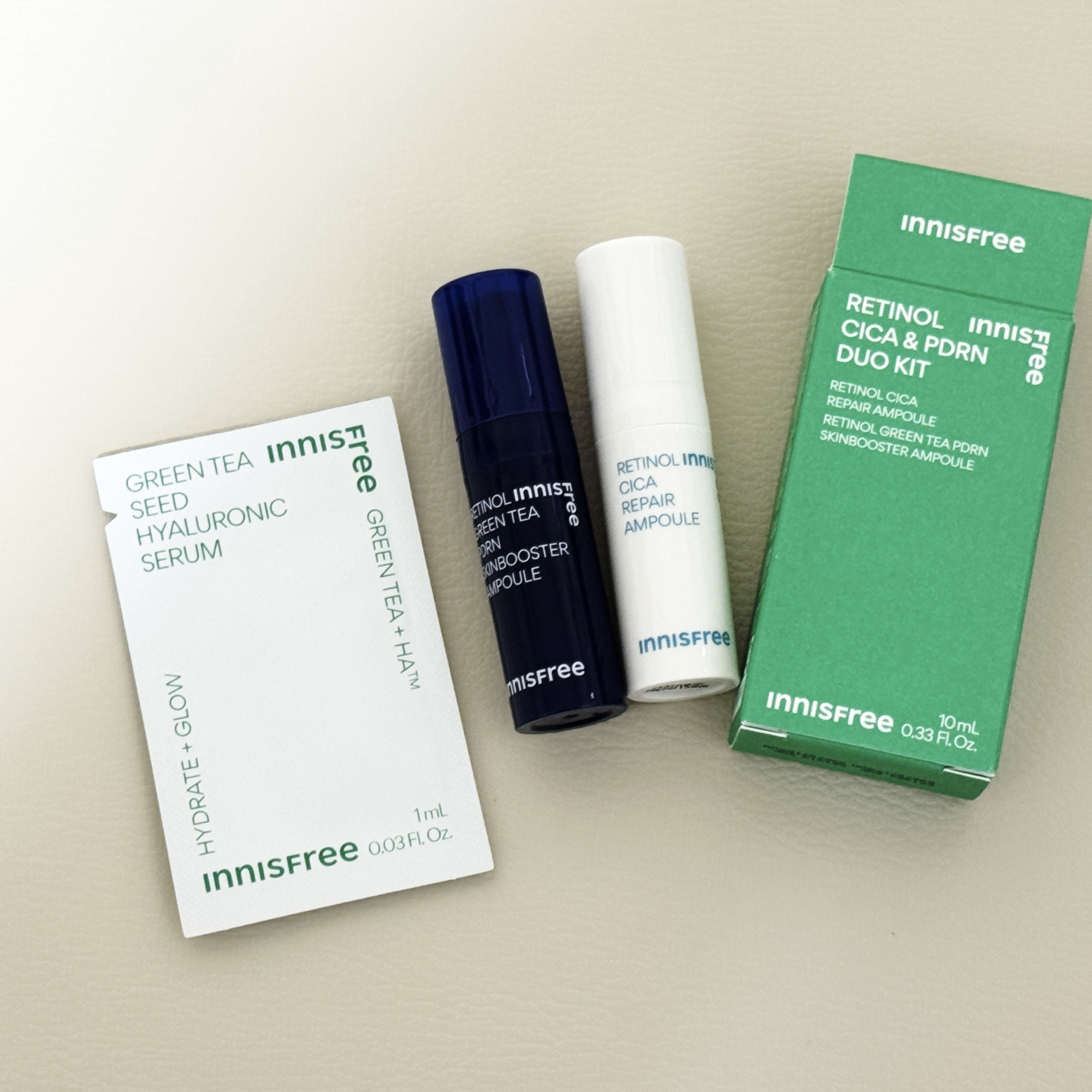 innisfree
◆レチノール　シカ　リペア　セラム
◆グリーンティーシード ヒアルロン セラム


イベントでサンプルをいただいていたので、使ってみました〜❣️


◆レチノール　シカ　リペア　セラム
黄色味を感じるとろみのあるセラムで