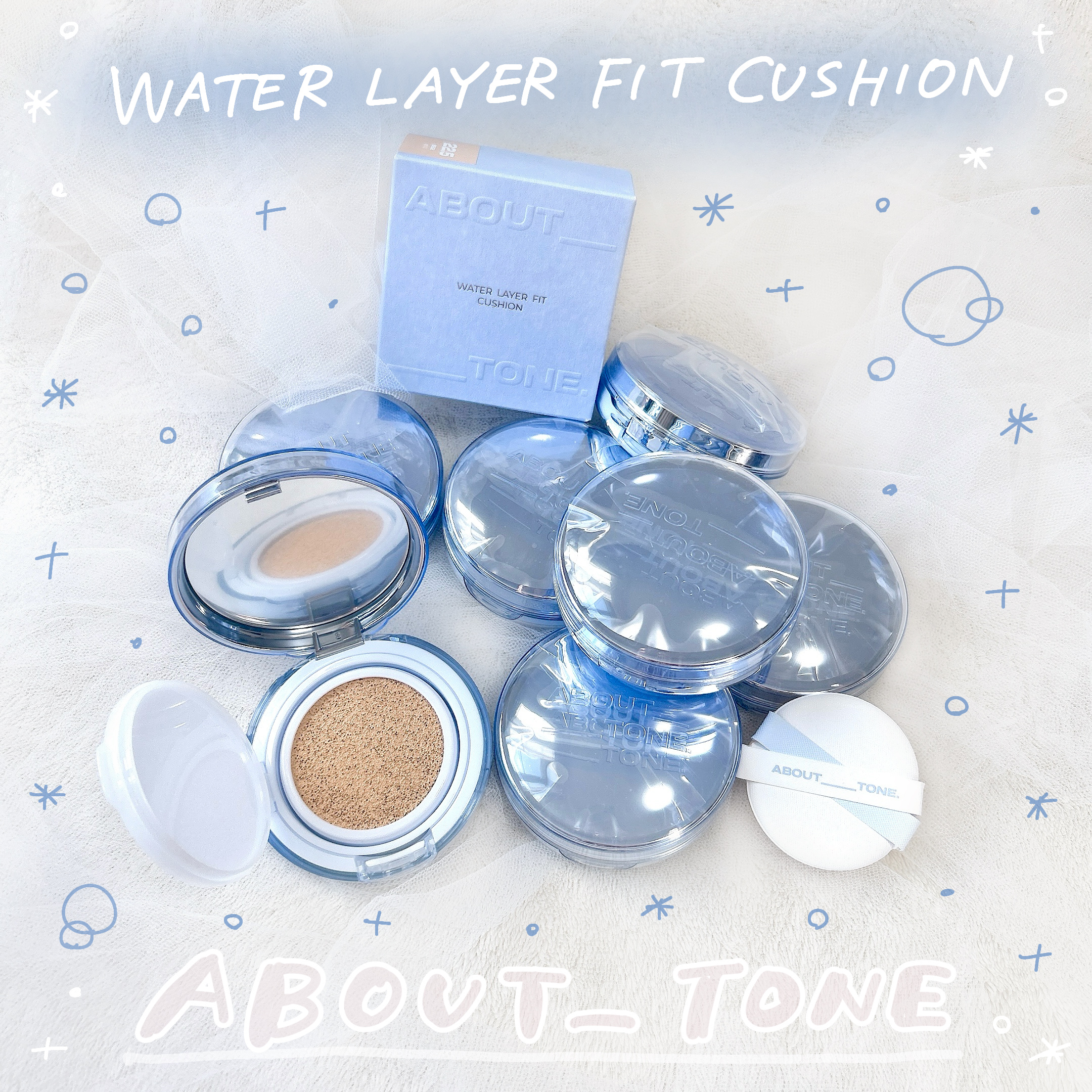 
ABOUT___TONE.
ウォーターレイヤーフィットクッション

みずみずしい素肌感とカバー力のどちらも
欲しい日にぴったりのファンデ💎赤みや
毛穴、凹凸を、整えて、重ねても厚ぼったく
ならないセミグロウ仕上げです✨

水分とツヤケア