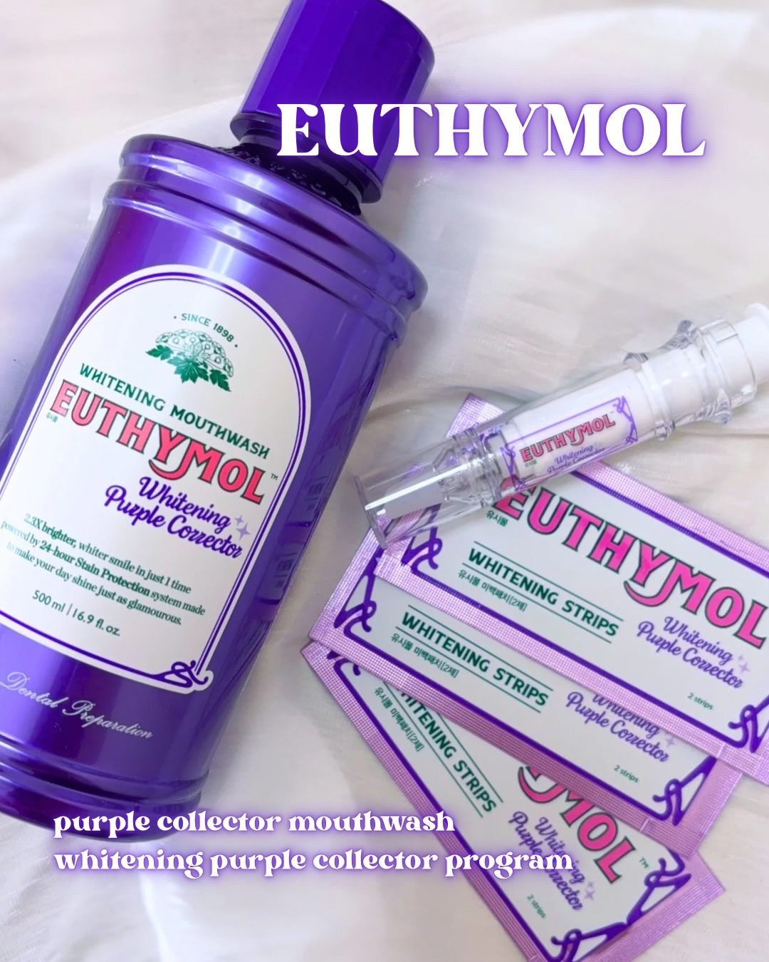 .
.
EUTHYMOLで口腔ケア🪥🫧

◼︎パープルコレクターマウスウォッシュ

紫色のマウスウォッシュで
輝く白い歯が目指せちゃうの🤩

1週間うがいするだけで
一般の歯磨き粉の約6.4倍も
ホワイトニング効果が
期待できるんだっ