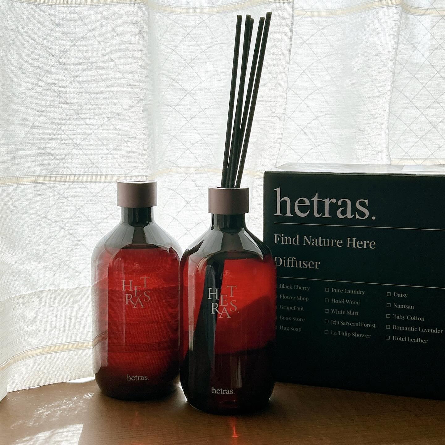 hetras 
プレミアム大容量ディフューザー

韓国No.1のフレグランスブランドとも言われるhetras♥️
韓国・聖水のショップも話題になっているんだそう✨

その中でも人気が高いのがディフューザー🥀
香りで空間の雰囲気を簡単に変え