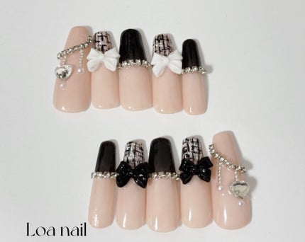 Loa nail ネイルチップ販売 on LIPS 「形:ロングコフィン初めてのツイードネイル作成です💅★*かなり..」(1枚目)