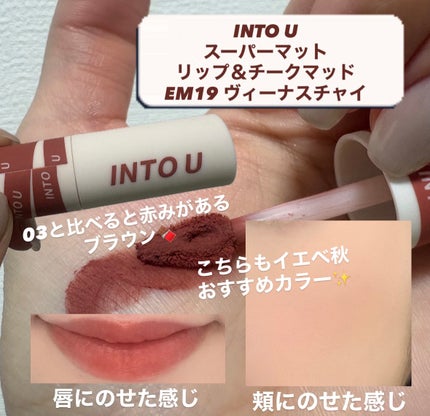 スーパーマットリップ&チークマッド/INTO U/口紅を使ったクチコミ(3枚目)