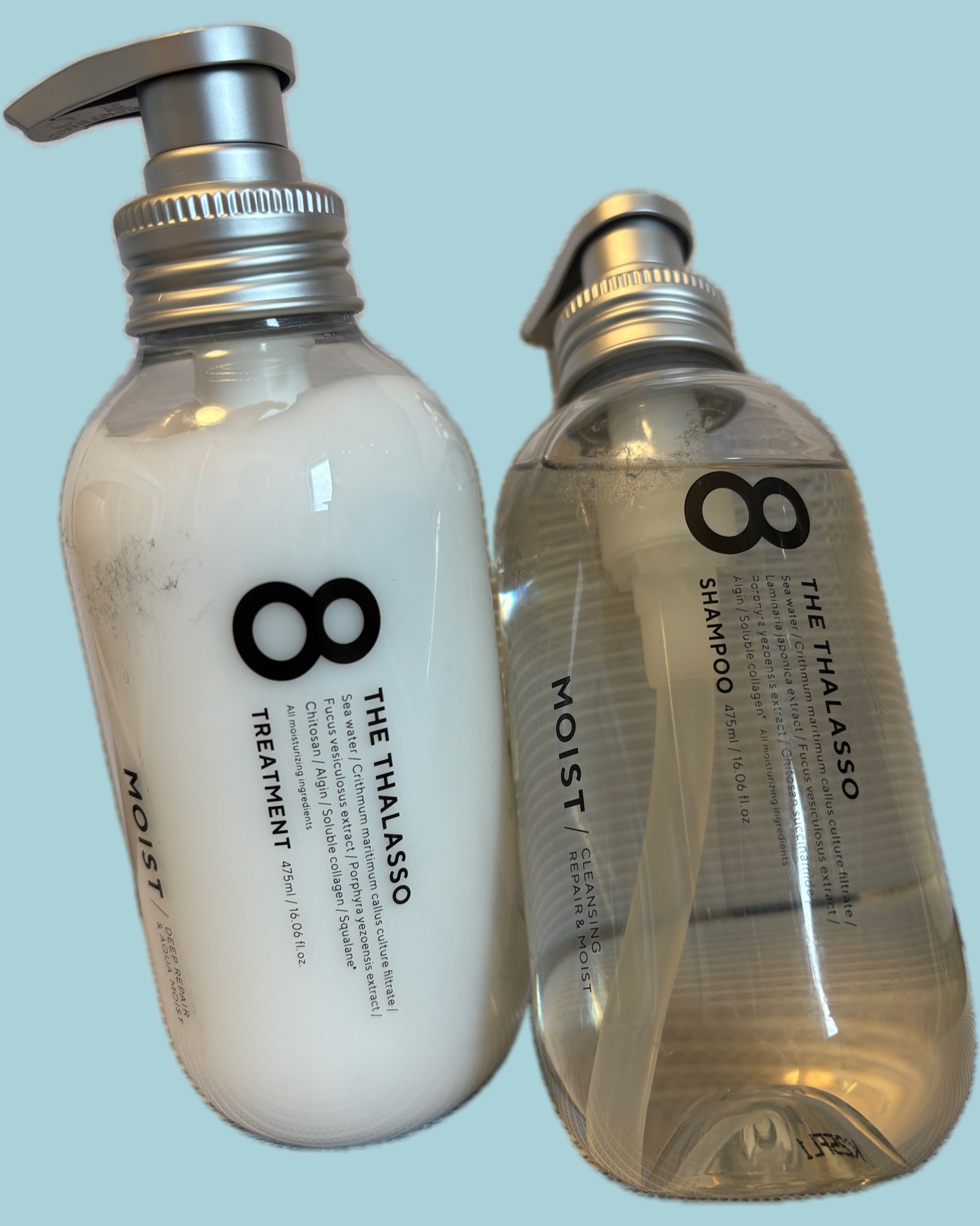 エイトザタラソ エイトザタラソ クレンジングリペア＆モイスト 美容液シャンプー/ディープリペア＆アクアモイスト 美容液トリートメントのクチコミ「海洋由来成分配合で、髪と頭皮を同時にケアできるシャンプー＆トリートメント。
シャンプーは泡立ち.....」（1枚目）