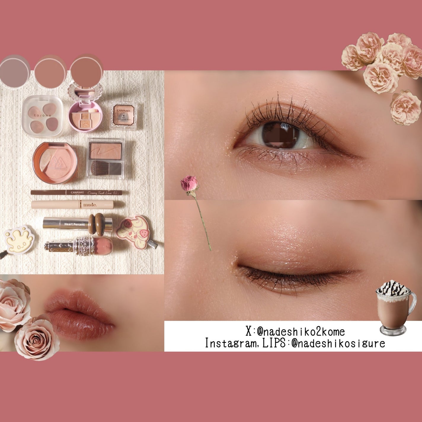 なでしこ on LIPS 「今日はほんのりピンク?イエベ秋のくすみピンクメイクですアイライ..」(1枚目)