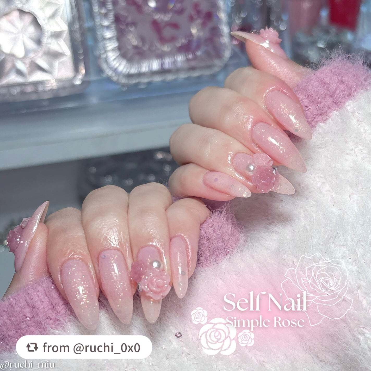 【ruchi_0x0さんから引用】

“セルフネイル記録🎀💅🏻🪽

【使用したジェル】
♦ Gelée by Decorative Nail はがせるベースジェル
♦ LULUGEL ベースジェル/ハードトップジェル
♦ DAISO