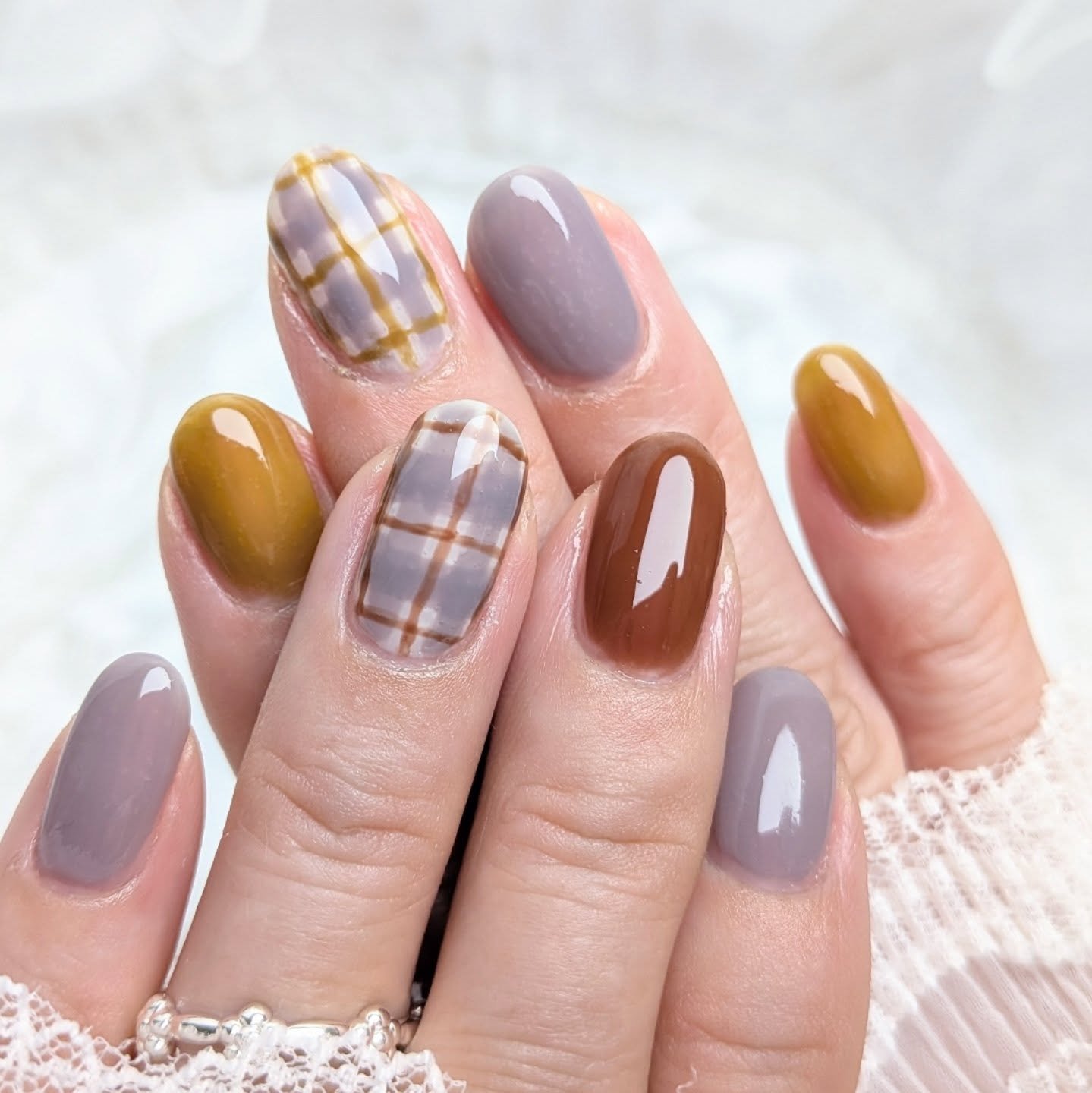 #チェックネイル,#セルフネイル,#冬ネイルのネイルデザイン