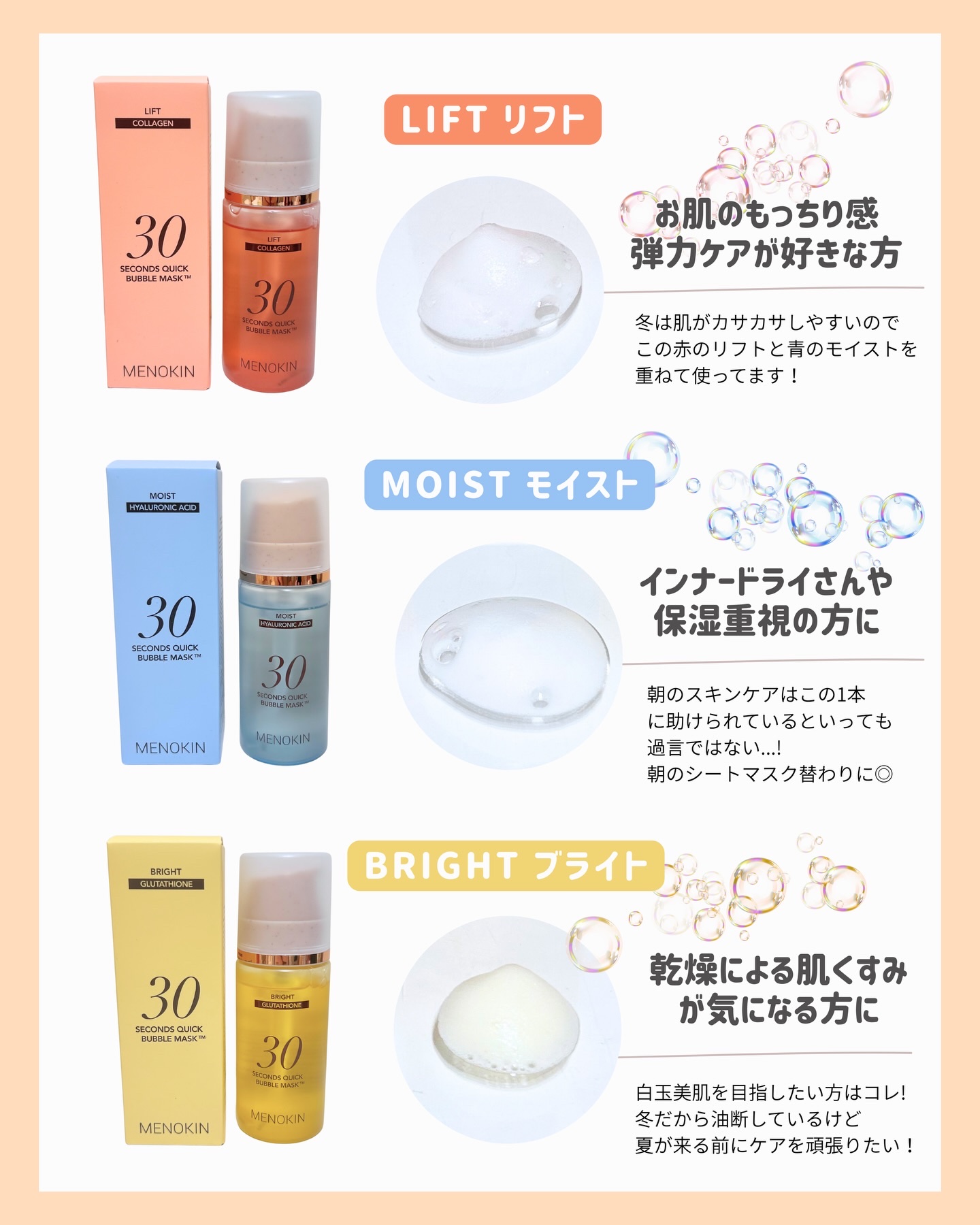 30秒クイックバブルマスク3種セット/MENOKIN/シートマスク・パックを使ったクチコミ（3枚目）