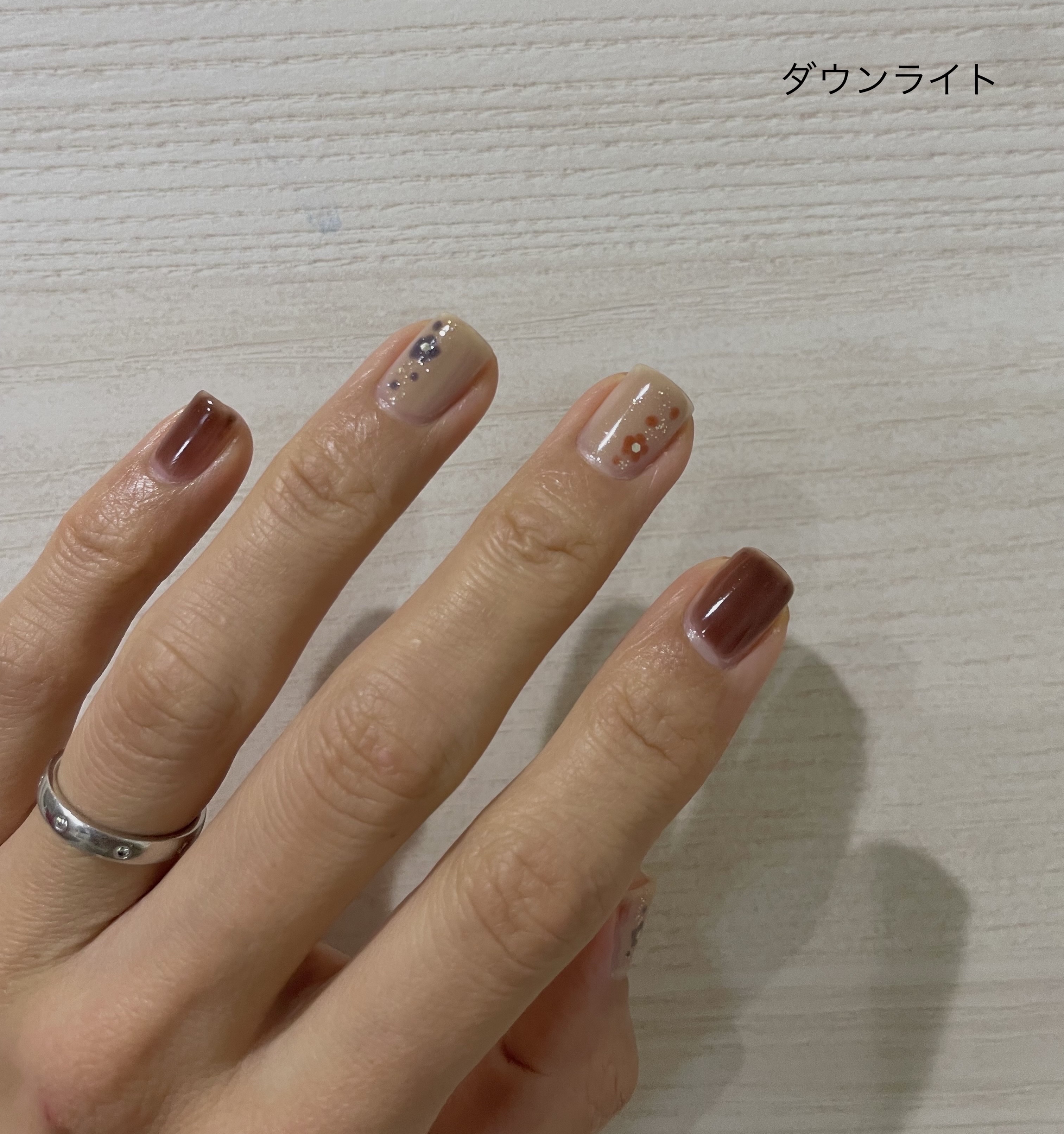 PNシリーズ LCN×プリナチュール ダイヤモンドパワーのクチコミ「パラドゥミニネイル
　BE02 スマートクオーツ
　BR11 マイルドアゲート
どちらも二度塗.....」（2枚目）