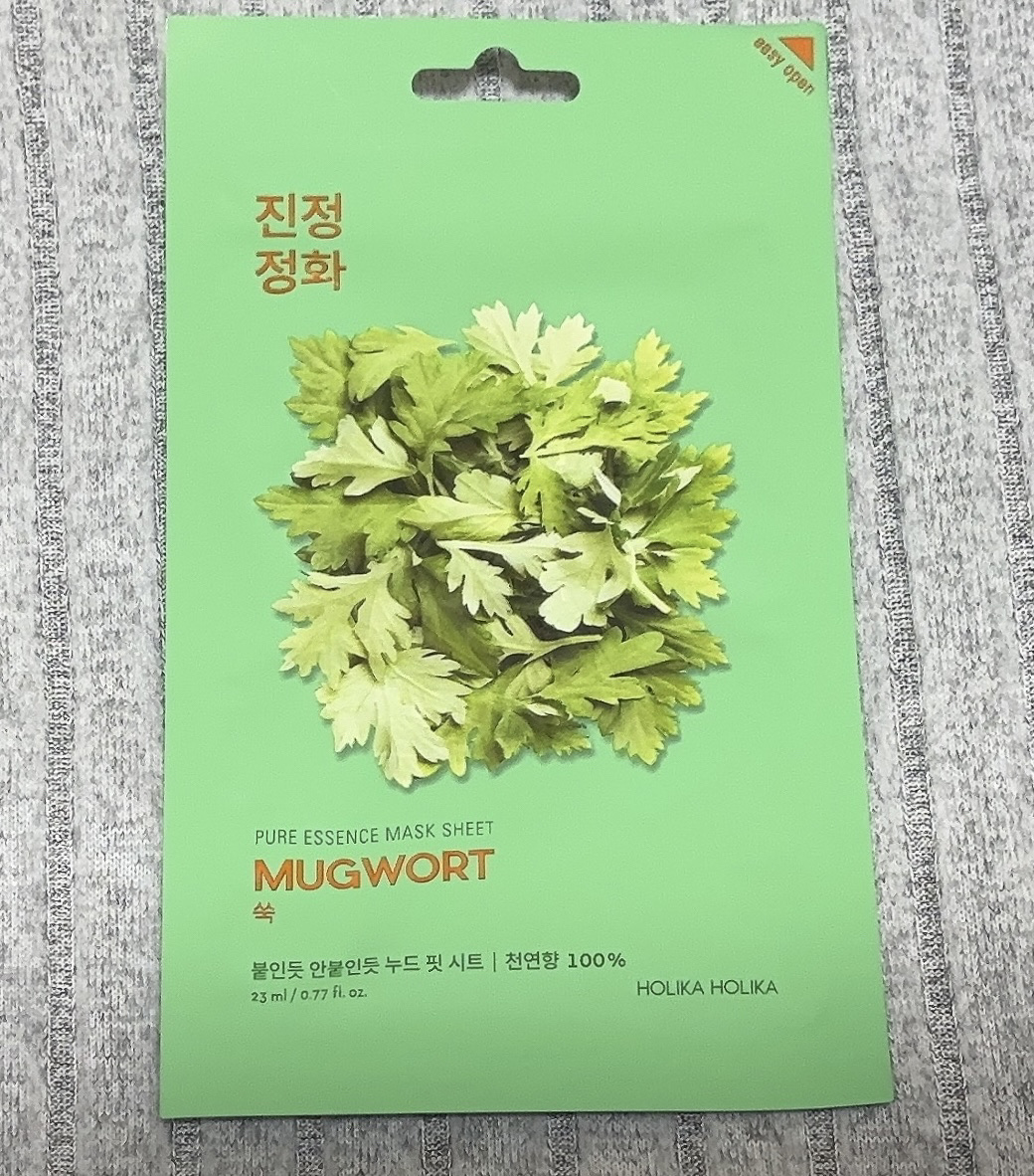 ☆HOLIKA HOLIKA
ピュアエッセンス　フェイスマスク
ヨモギ

成分
水、グリセリン、DPG、BG、1.2ーへキサンジオール、ベタイン、パンテノール、アラントイン、ヨモギ葉エキス、ヒアルロン酸Na、アルギニン、PPG-13デシルテ