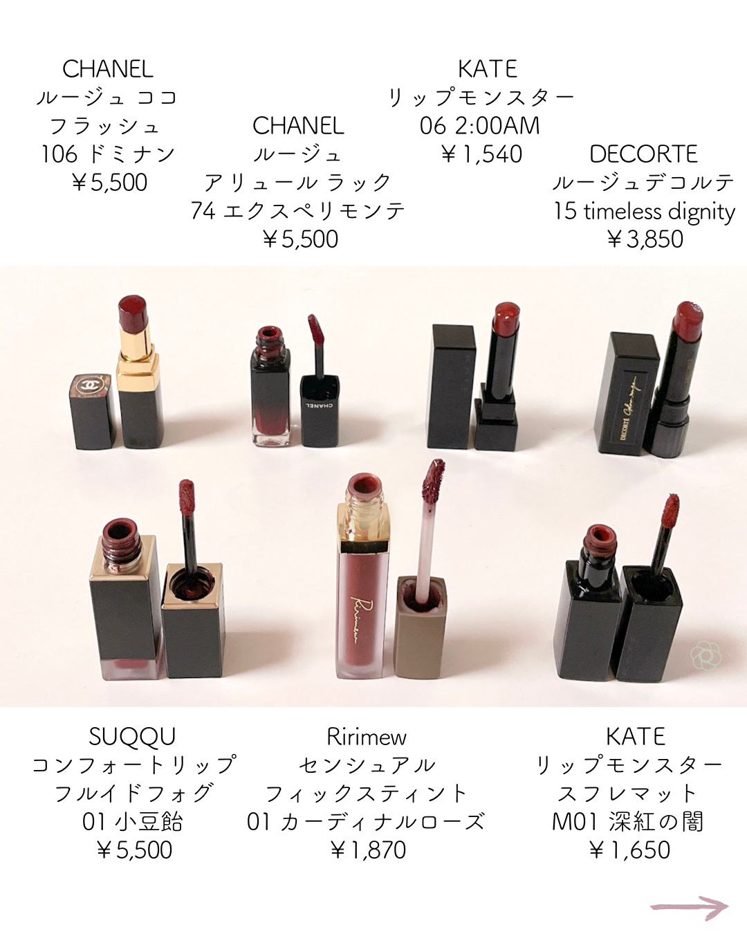 CHANEL・SUQQU・KATE・DECORTÉ・Ririmewの口紅・グロス・リップ