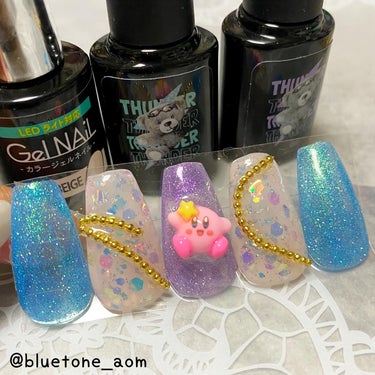 ネイル工房 サンダージェルのクチコミ「ポップフラッシュネイル~カービー乗せ~

ネイル工房さん(@nailkoubou)
THUND.....」（1枚目）