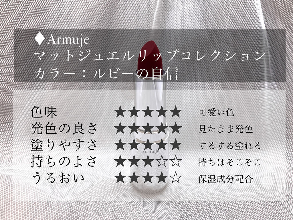 マットジュエルリップコレクション/Armuje/口紅を使ったクチコミ（3枚目）