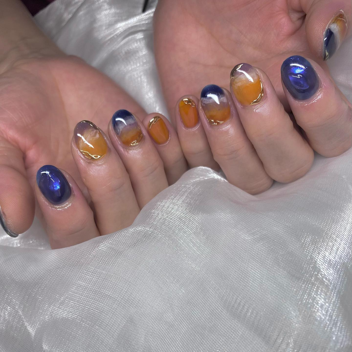 #夕焼けネイル,#空ネイル,#ニュアンスネイル,#もやもやネイル,#オーロラネイル,#ショートネイル,#ミラーネイル,#韓国ネイルのネイルデザイン