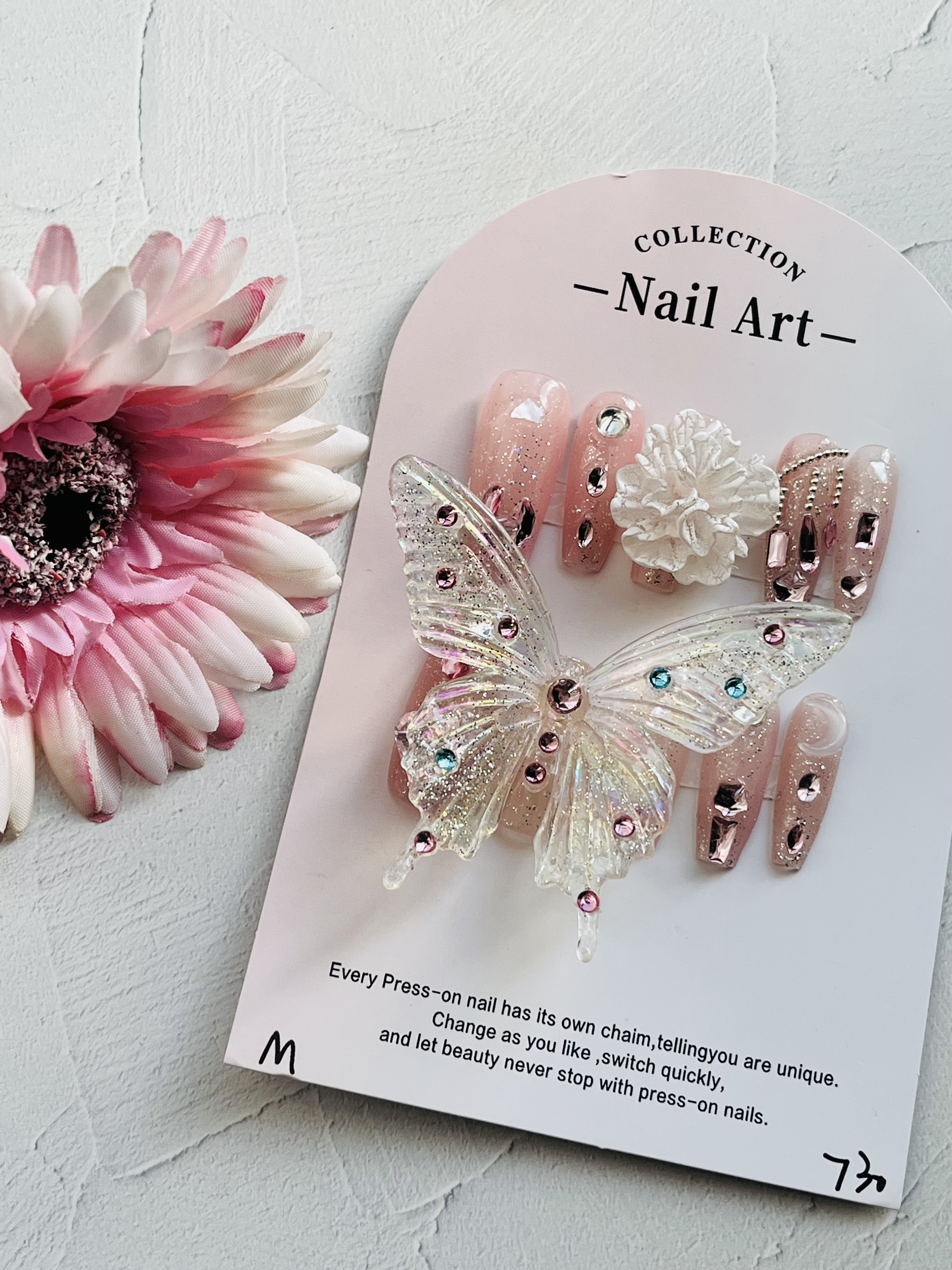 ROMWE Kawaii ネイルシールスーパービッグ蝶モチーフピンク/SHEIN/ネイルチップ・パーツを使ったクチコミ（2枚目）