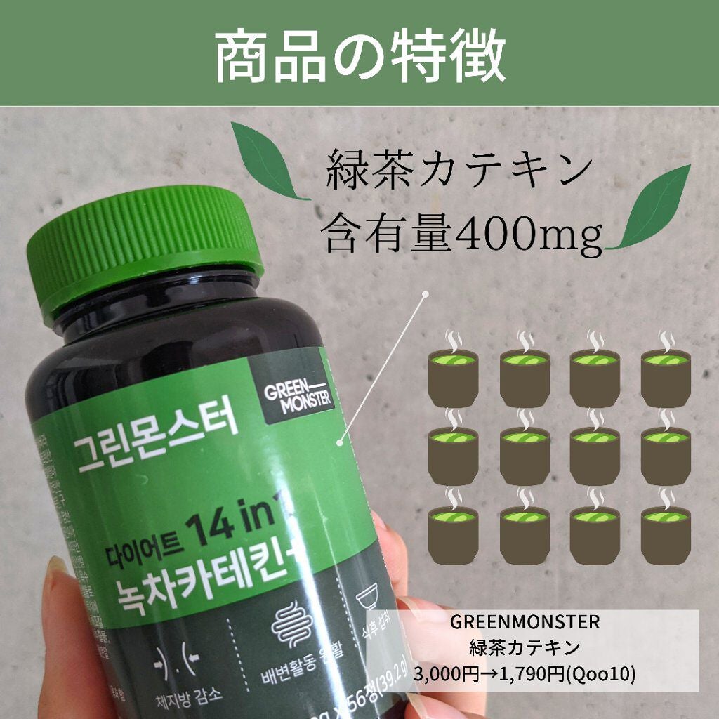 緑茶カテキン+/グリーンモンスター/ボディサプリメントを使ったクチコミ(3枚目)