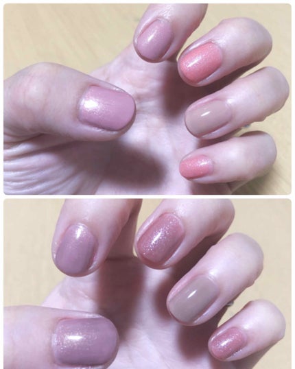 キャンメイク カラフルネイルズ ブラックトップコートのクチコミ「ブラックトップコートで色味チェンジ☆
去年買ったもの。
2枚目3枚目
上 ノーマル
下 ブ.....」(3枚目)