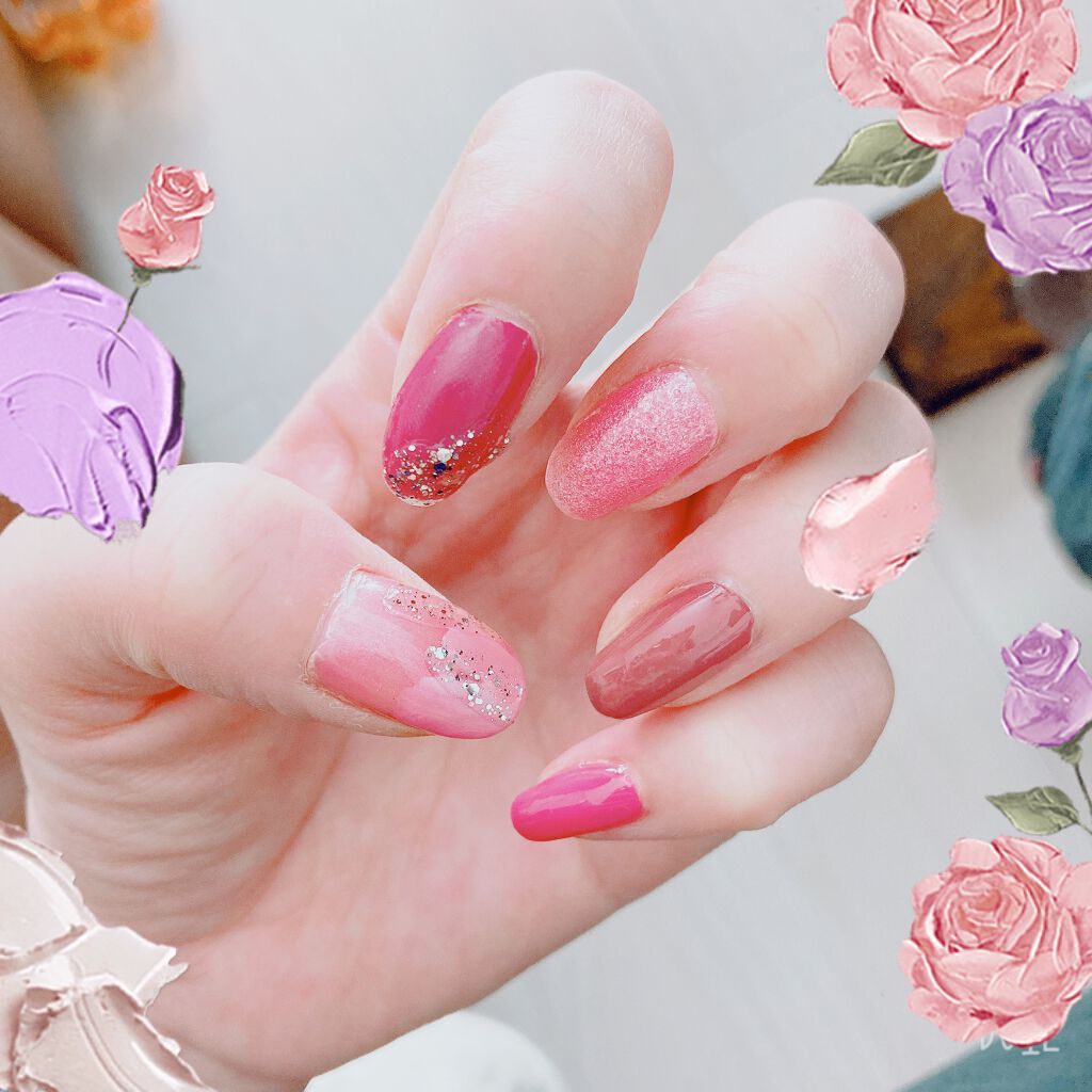 aya on LIPS 「ベタ塗りネイル💅💗先端禿げてきたらキャンドゥのシルバーラメライ..」(1枚目)