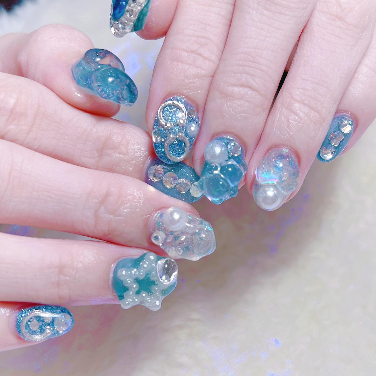 #ネイル,#個性派ネイル,#青ネイルのネイルデザイン