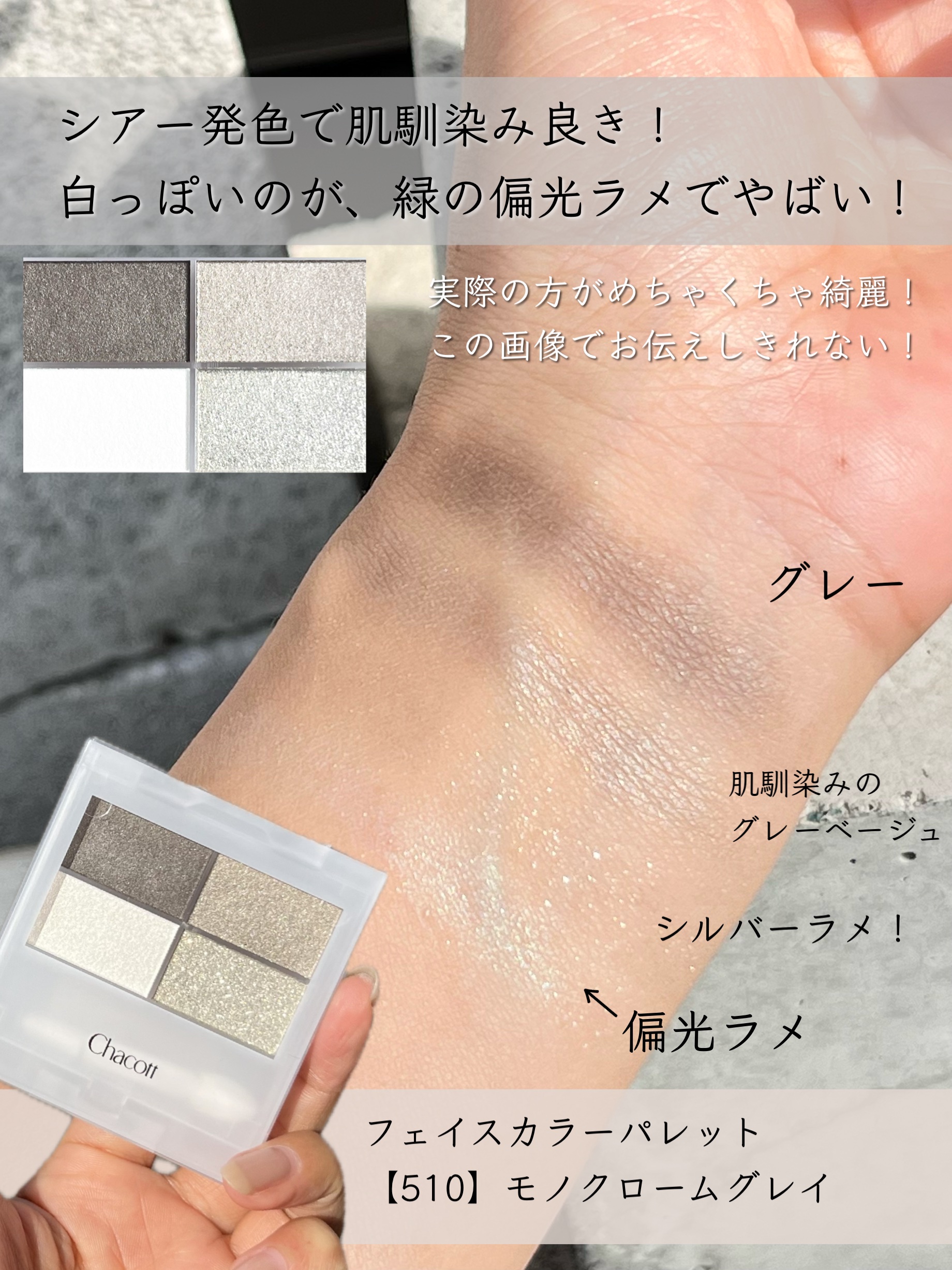 フェイスカラーパレット 510 モノクロームグレイ/チャコット・コスメティクス/アイシャドウパレットを使ったクチコミ（2枚目）
