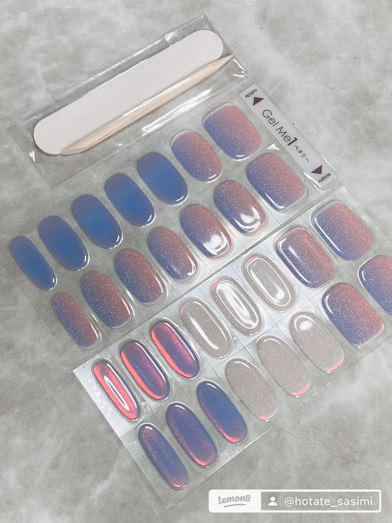 ジェルミーペタリー E1 バタフライピー（L3 Butterfly Pea / バタフライピー）/ジェルミーワン/ネイルシールを使ったクチコミ（3枚目）