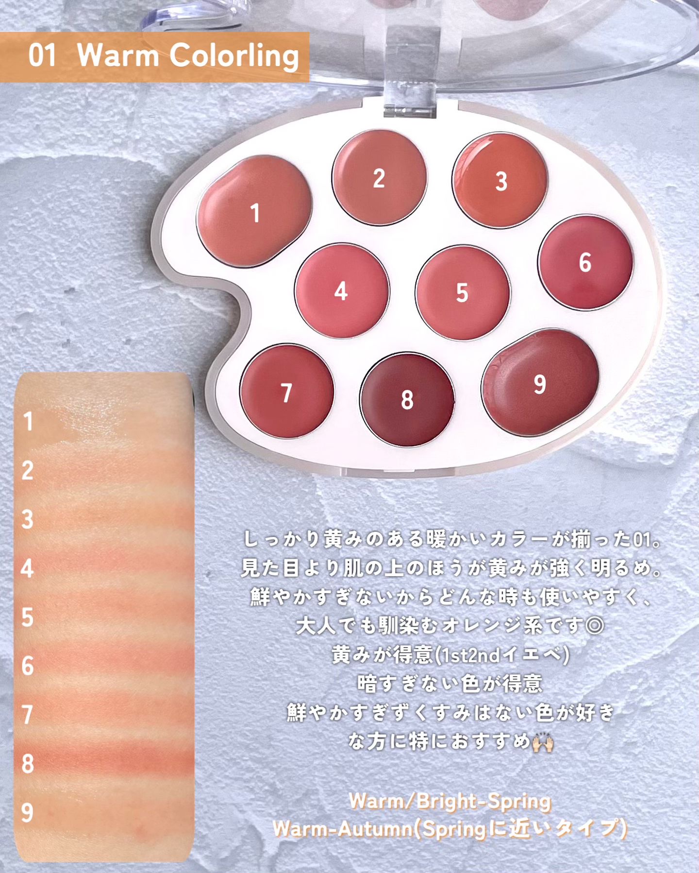 ムードペインティングリップアンドチークパレット 01ウォームカラーリング/dasique/マルチパレットを使ったクチコミ（3枚目）