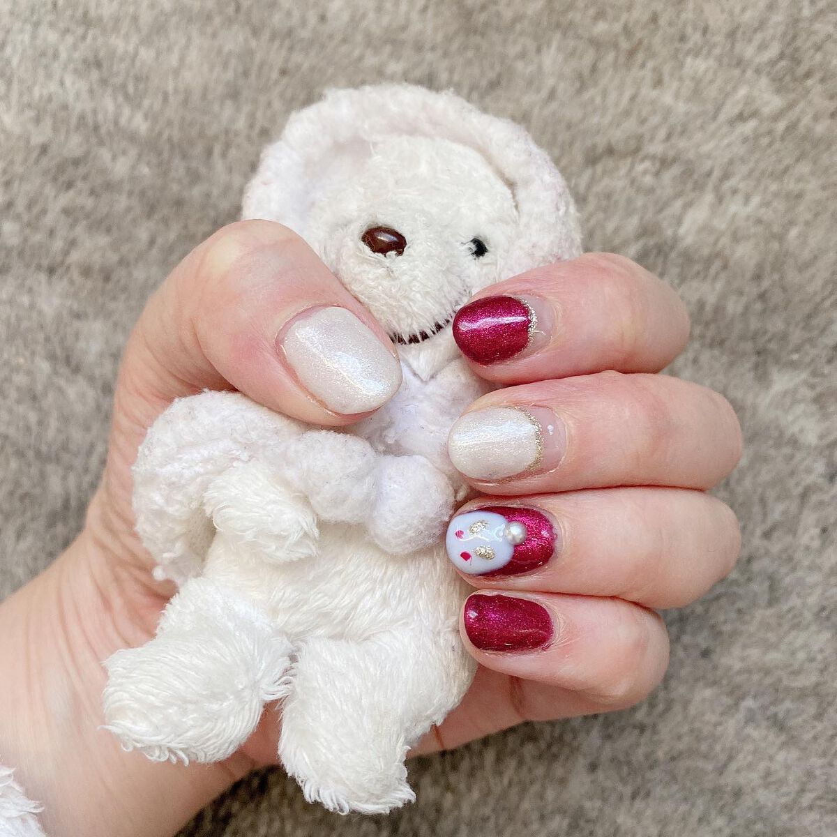 #ジェルネイル,#セルフネイル,#シンプルネイル,#うさぎネイル,#干支ネイルのネイルデザイン